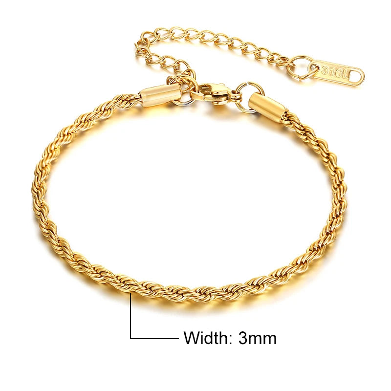 3mm Rope Bracelet - Gold