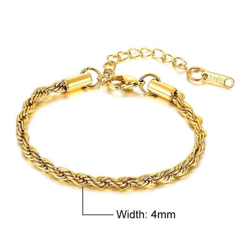 4mm Rope Bracelet - Gold