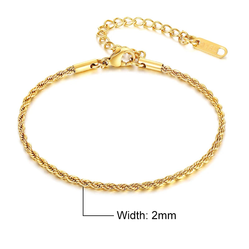 2mm Rope Bracelet - Gold