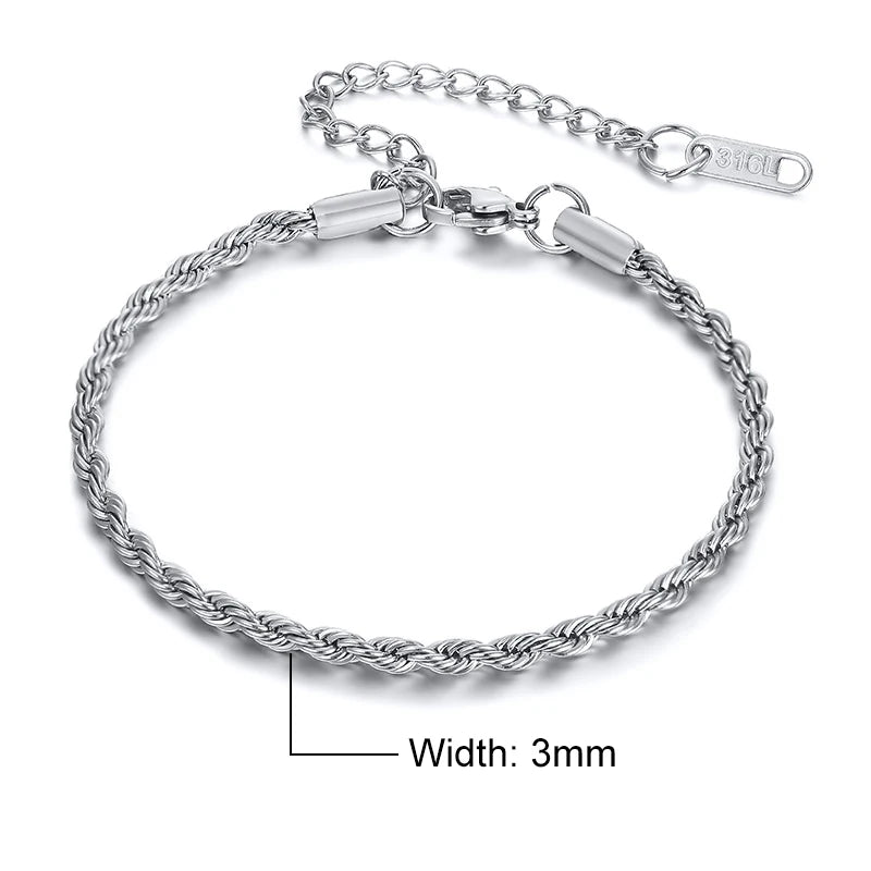 3mm Rope Bracelet - Silver