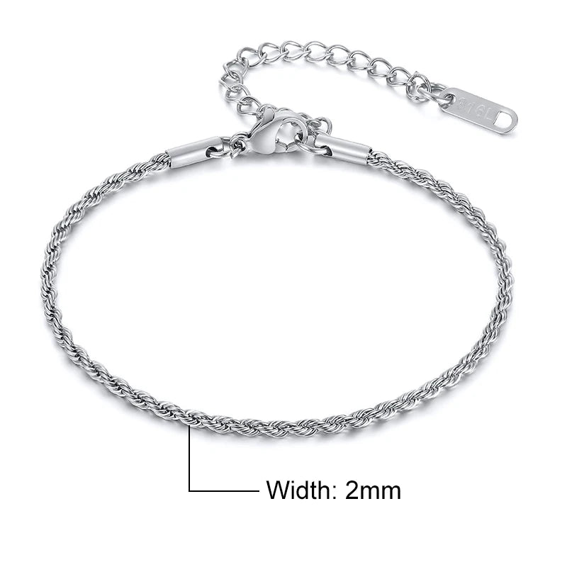2mm Rope Bracelet - Silver