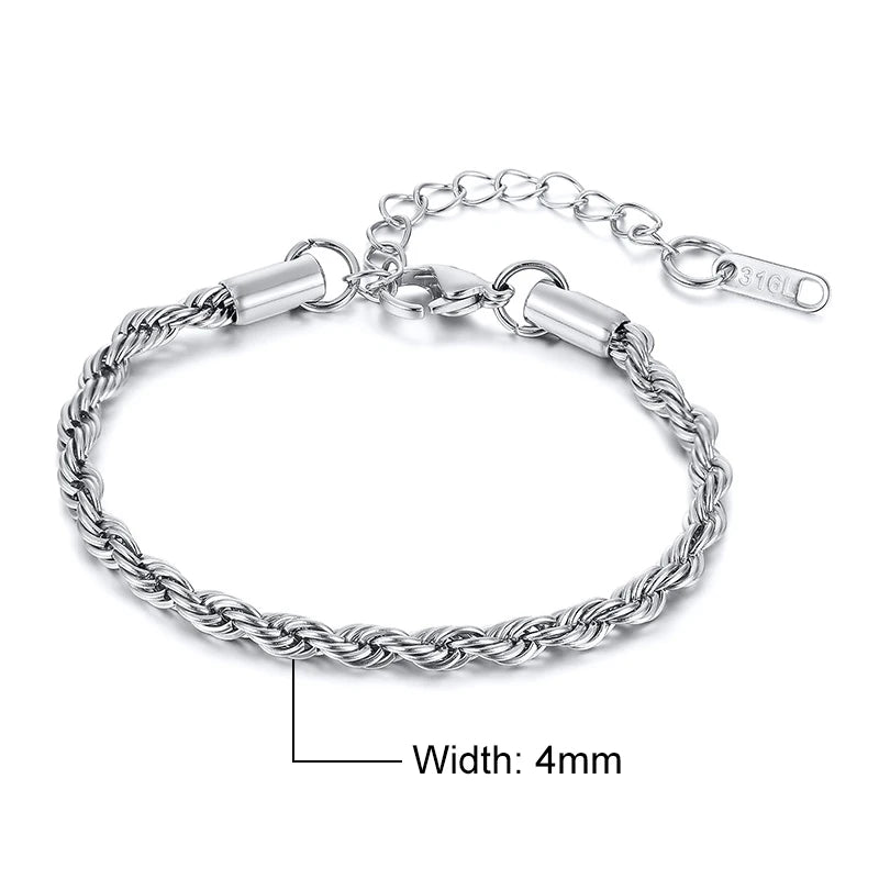 4mm Rope Bracelet - Silver
